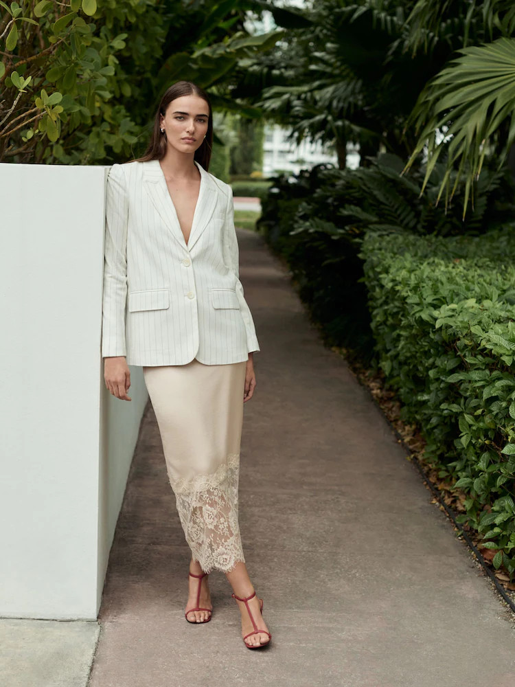 Buy Champagne Gold Satin Midi Skirt With Lace Trim from Next Australia | Next AU