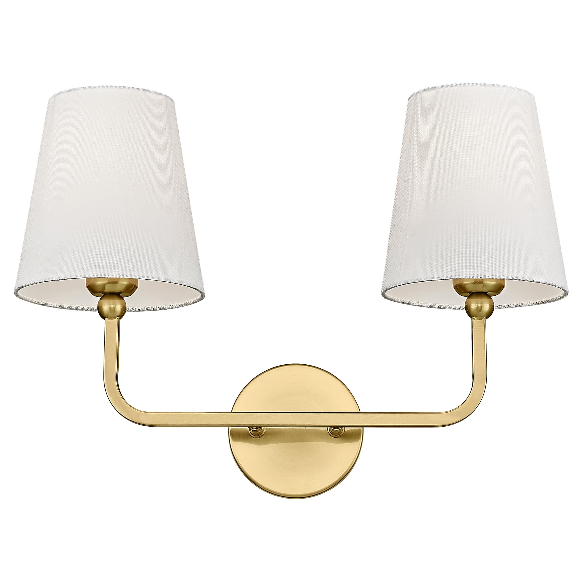2 Light Bathroom Vanity Light, Brushed Gold Double Wall Sconce with Flared White Fabric Shade, Modern Sconces Wall Lighting for Hallway Bedroom Stairway, VL837-BG | Amazon (US)