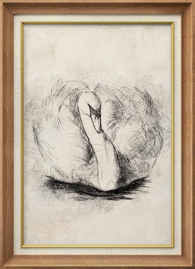 SIGNWIN Premium Frame Art Vintage Retro Forest Lake Swan Bird Portrait Animals Wilderness Illustr... | Amazon (US)