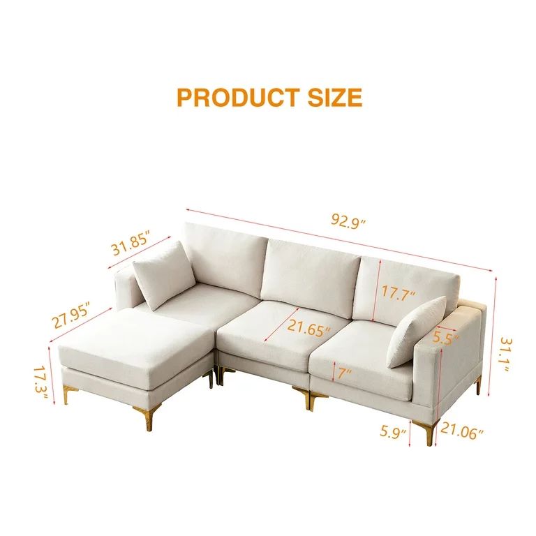 L-Shaped Sectional Sofa, Modern Upholstered Sofa Couch with Ottoman Footrest and Thicken Cushion ... | Walmart (US)