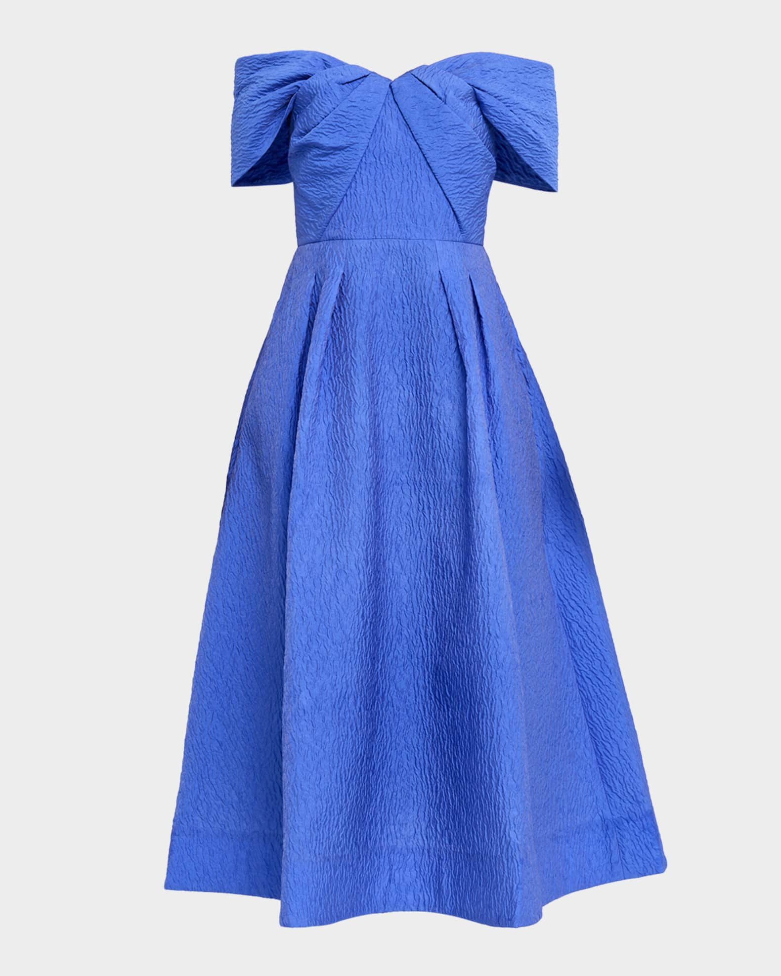 REBECCA VALLANCE Viola Pleated Off-Shoulder Midi Dress | Neiman Marcus