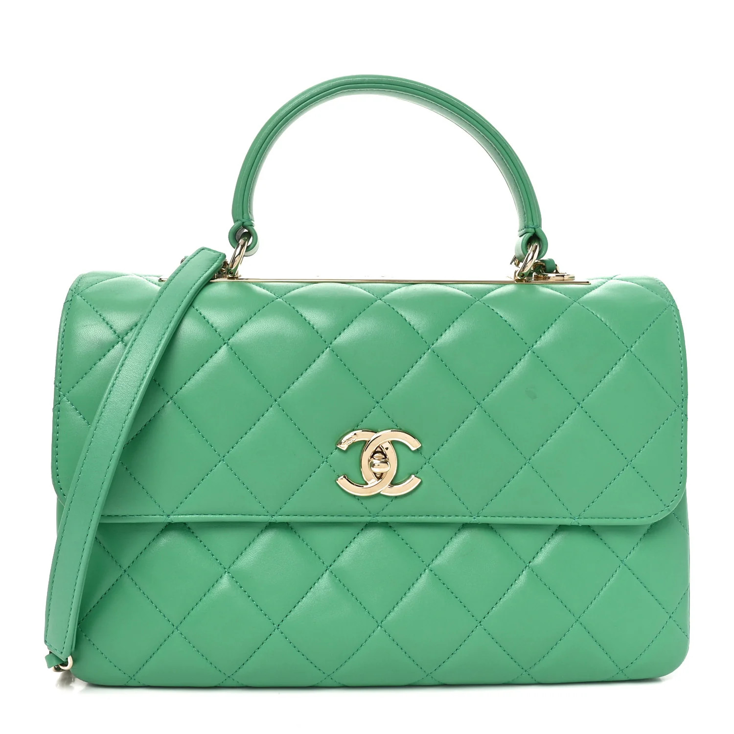 Lambskin Quilted Medium Trendy CC Flap Dual Handle Bag Green | FASHIONPHILE (US)