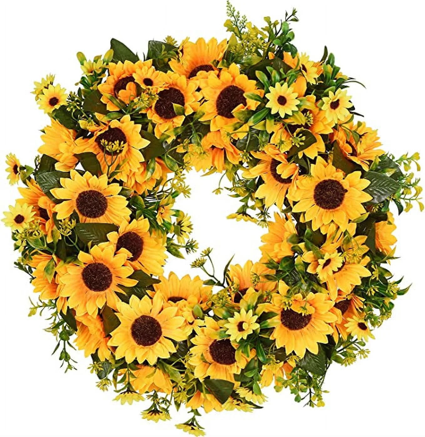 Artificial Sunflower Summer Wreath for the Front Door 16 Inch Decorative Fake Flower Wreath Indoo... | Walmart (US)