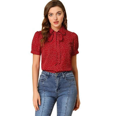 INSPIRE CHIC Women's Retro Dots Print Bow Tie Peter Pan Collar Chiffon Blouse Large Red-Dots | Target