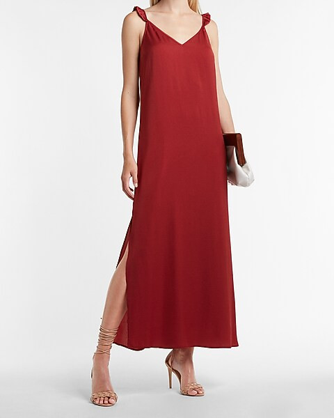 Open Back Ruffle Maxi Slip Dress | Express