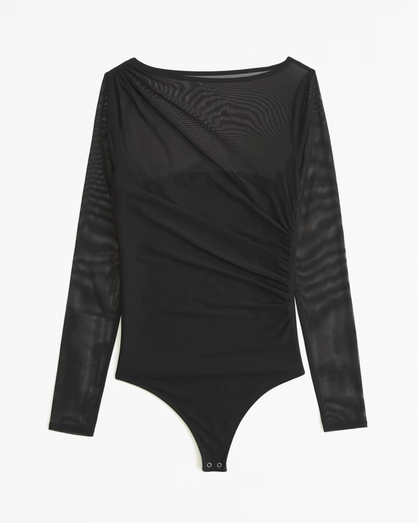 Women's Long-Sleeve Draped Mesh Bodysuit | Women's Tops | Abercrombie.com | Abercrombie & Fitch (US)