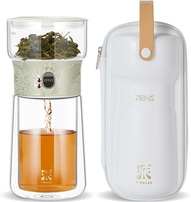 ZENS Glass Tea Infuser Pot, Modern One Touch Tea Maker for Tea Steeping | Amazon (US)