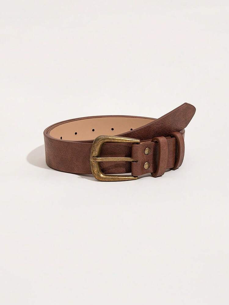 1pc Women's Vintage Maillard Style Belt With Square Buckle, Suitable For Daily Wear In Autumn And Winter Casual Summer, School Fall, Autumn, Halloween,A Women's Letter Buckle Belt, A Versatile Decorative Waist Cinching Belt, Designed To Match Suits, With A Sense Of Design, Niche, Summer Fashion, Black Leather Belt | SHEIN