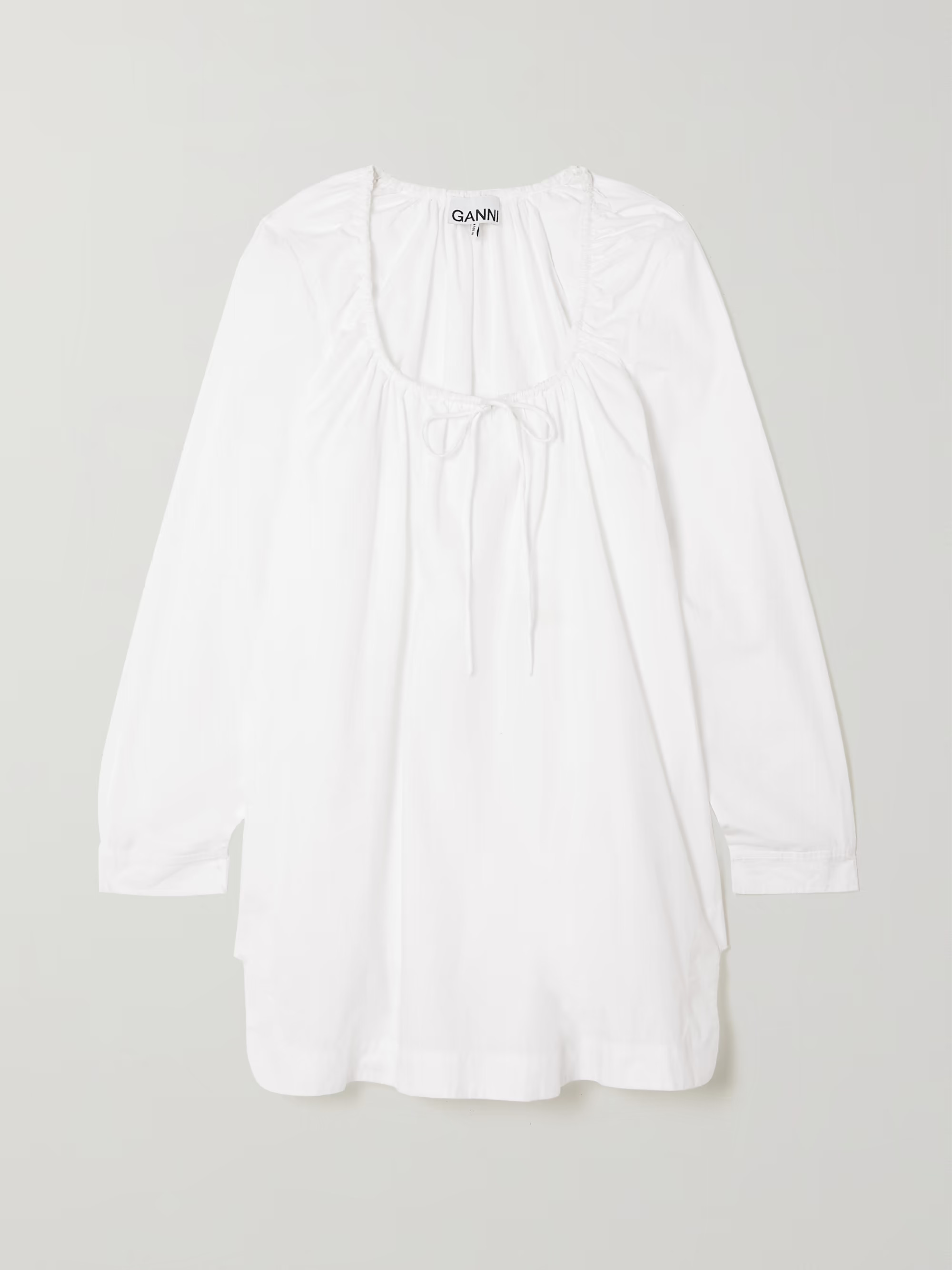 Bow-detailed gathered cotton-poplin mini dress | NET-A-PORTER (US)