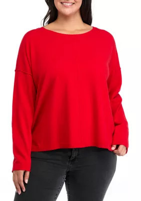 Wonderly Women's Plus Size Seamed Front Solid Sweater, Red, 4X | Belk