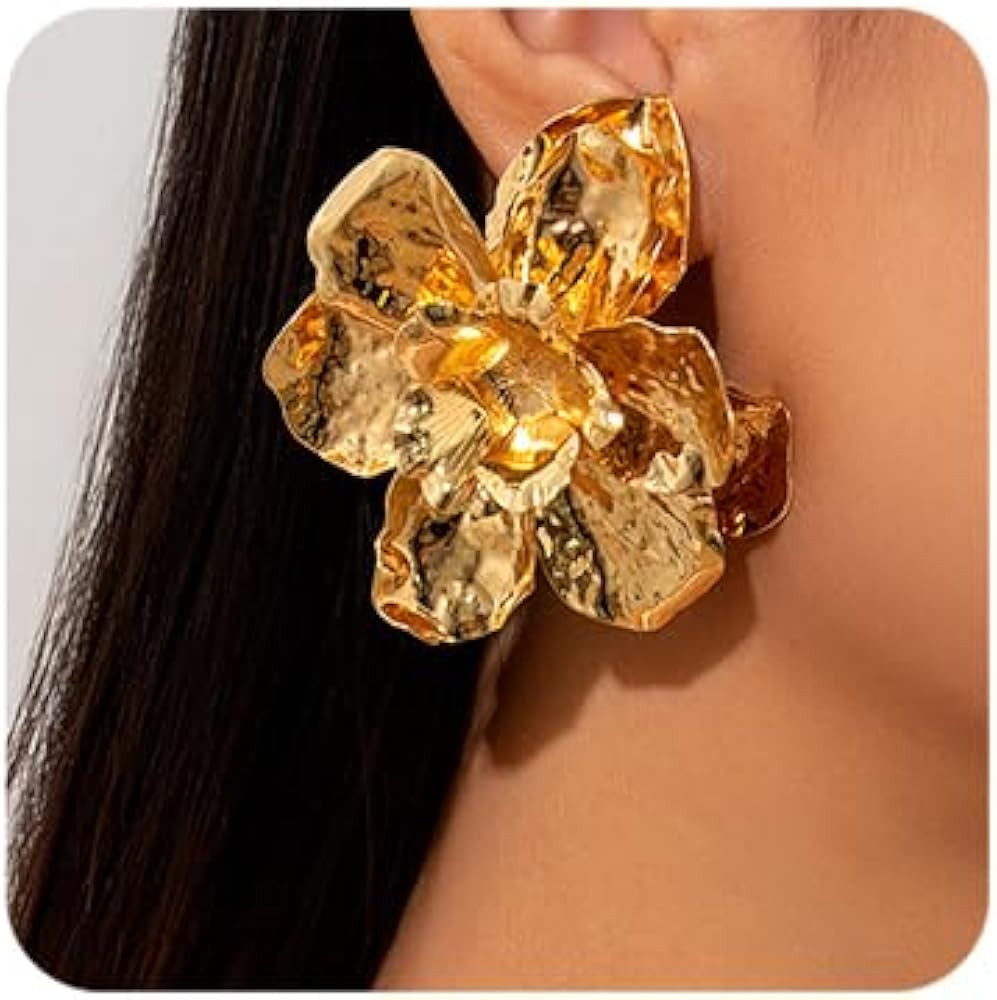 Octwine Vintage Statement Large Flower Silver Gold Boho Chunky Earrings for Women Stud Flower Ear... | Amazon (US)