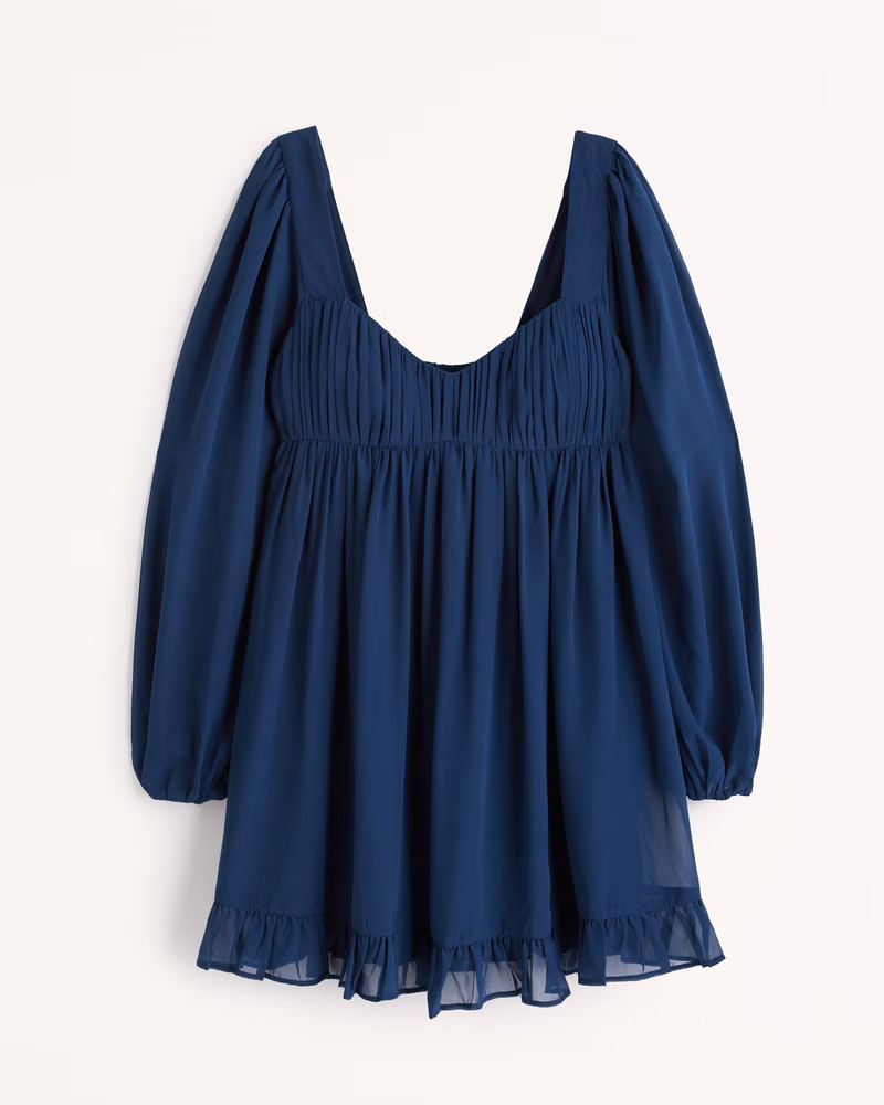 Long-Sleeve Ruched Babydoll Mini Dress | Abercrombie & Fitch (US)