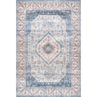 nuLOOM Elowyn Machine Washable Medallion Blue 8 ft. x 10 ft. Area Rug | The Home Depot