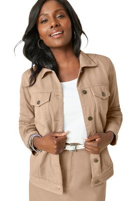 Jessica London Women's Plus Size Classic Cotton Denim Jacket - 36, New Khaki | Target