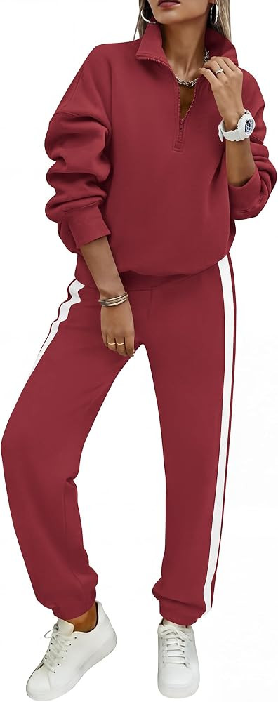 PRETTYGARDEN Womens Sweatsuits 2 Piece Outfits Fall Half Zip Sweatshirts Jogger Tracksuit Set Lou... | Amazon (US)