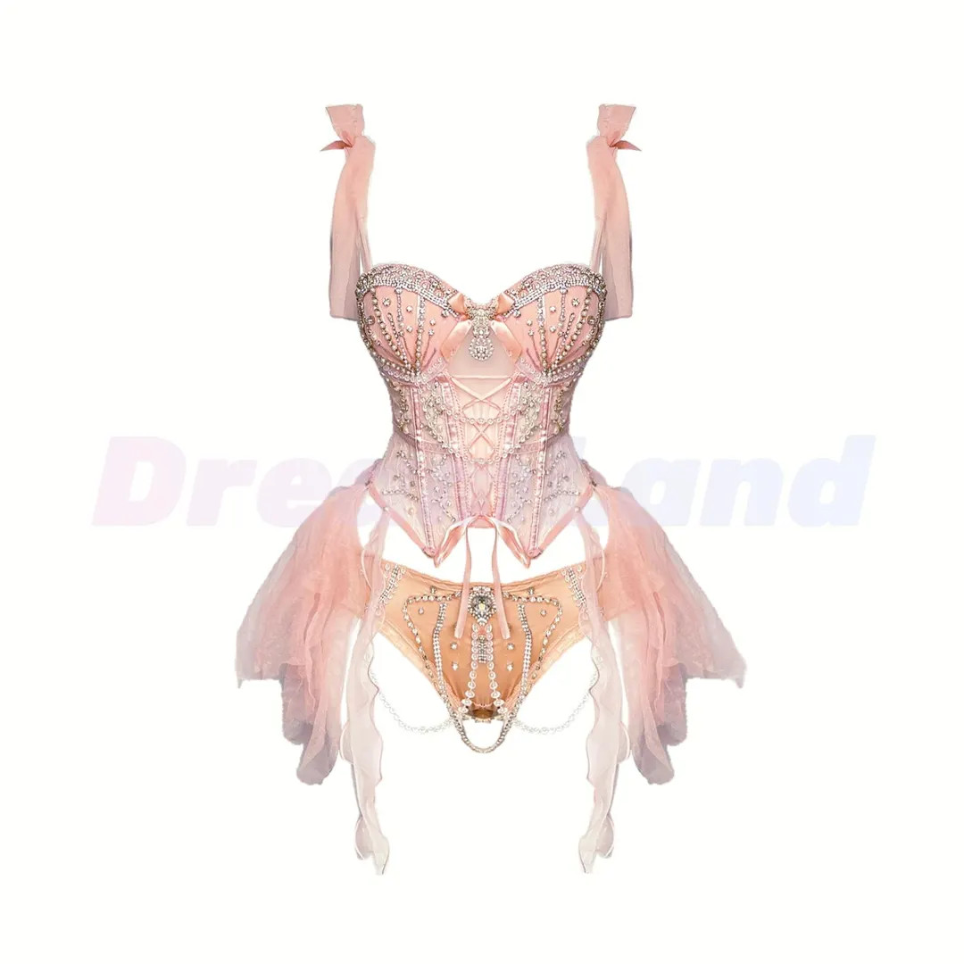 Ballet Girl 2PC Rave Outfit, Pink Corset Party Dress, Festival Outfit, Handmade Crystal Gems Bra ... | Etsy (US)