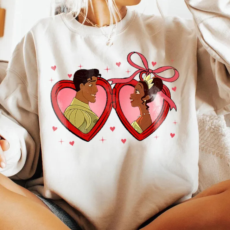 Tiana Prince Naveen Couple Locket Comfort Color T-shirt, Valentine Gift, Trending Unisex Tee, Dis... | Etsy (US)