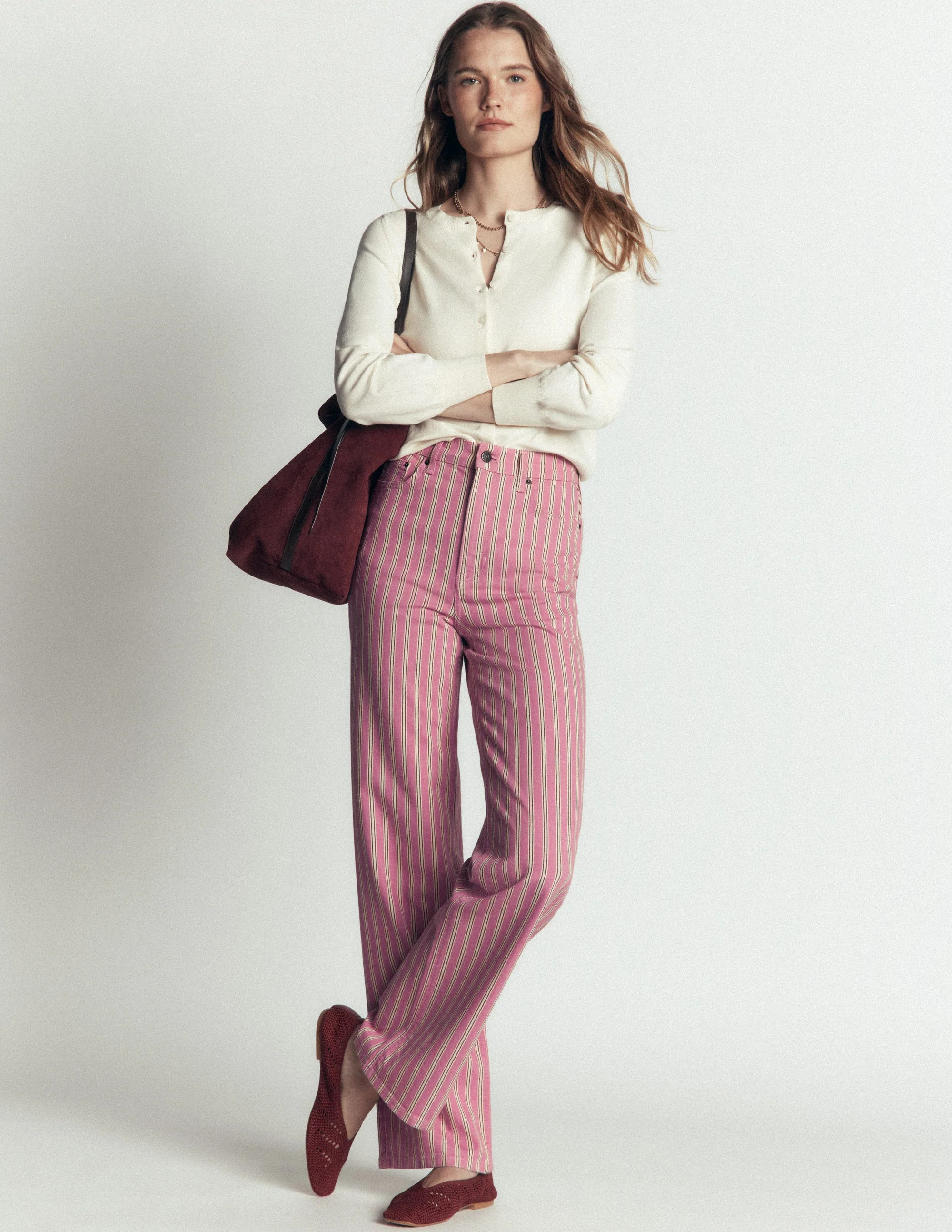 Jeans mit hohem Bund und geradem, weitem Bein-Rosa, Kastanienbraun Tram Streifen | Boden DE