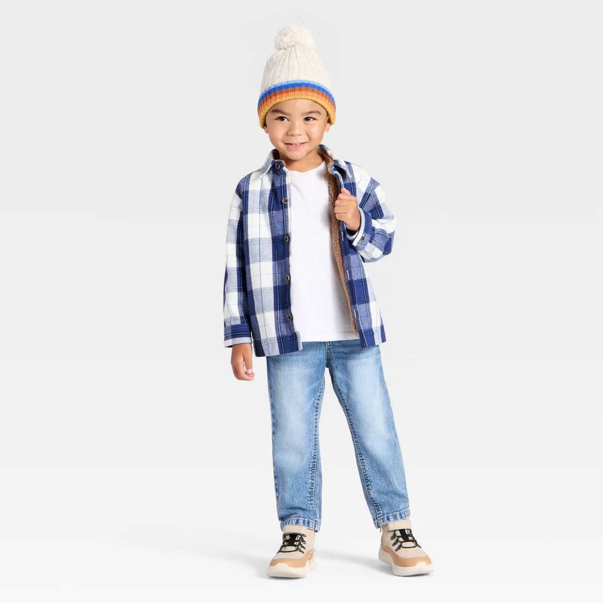 Toddler Boys' Faux Shearling Plaid Shacket - Cat & Jack™ | Target