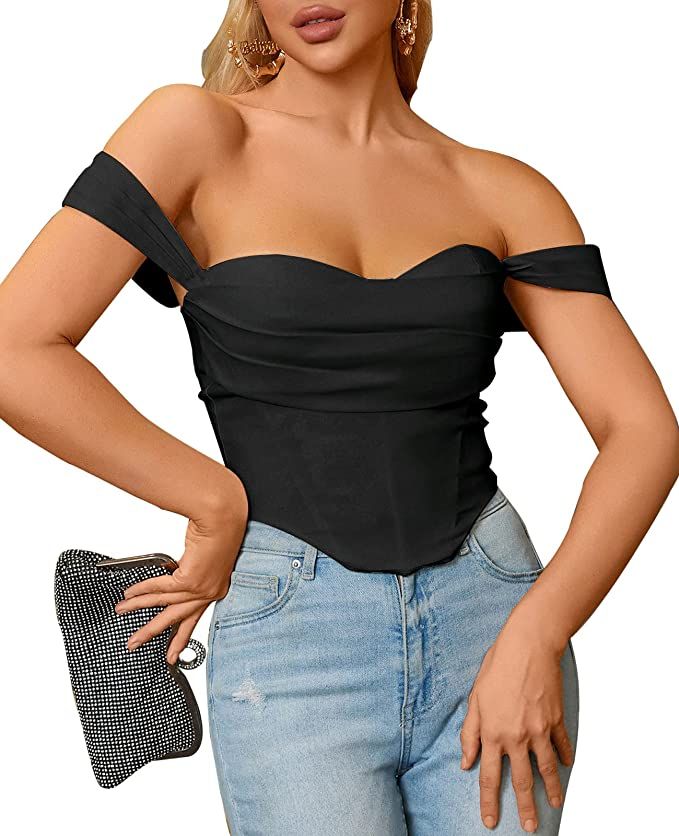 Parthea Off Shoulder Corset Top Push up Boned Ruched Cute Bustier Party Blouse for Women fashion ... | Amazon (US)