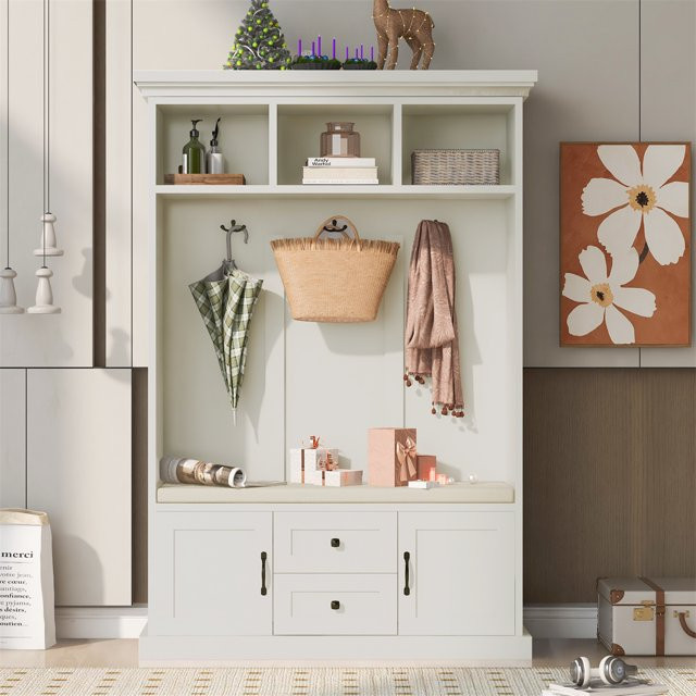 Stylish Hall Tree, 3-in-1 Entryway Bench with 3 Hooks and 3 Open Shelves, Multiple Functions Coat... | Walmart (US)