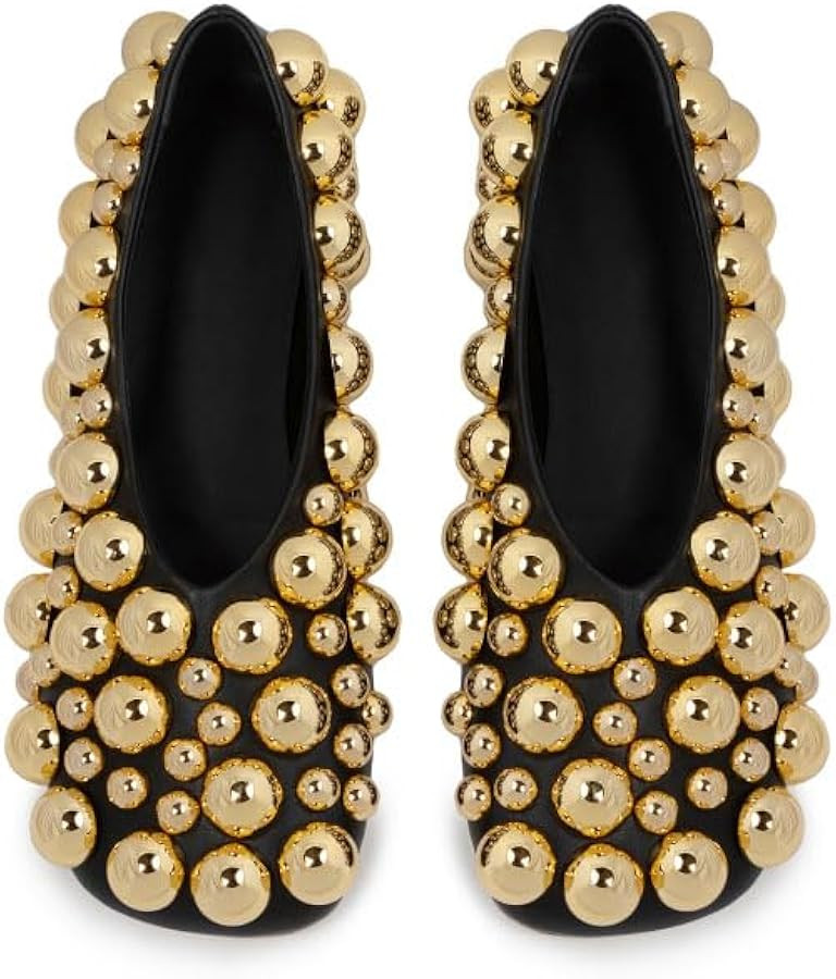 Saint Leia Women's Black Ballet Flats Shoes with Gold Silver Pearls Ideal for Work Parties Everyd... | Amazon (US)
