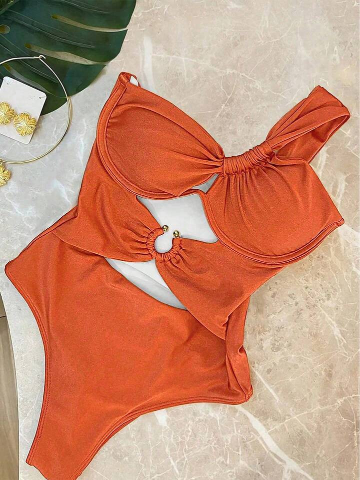 Sexy Asymmetrical Neck Hollow Out One-Piece Swimsuit For Women, European & American Style, For Su... | SHEIN
