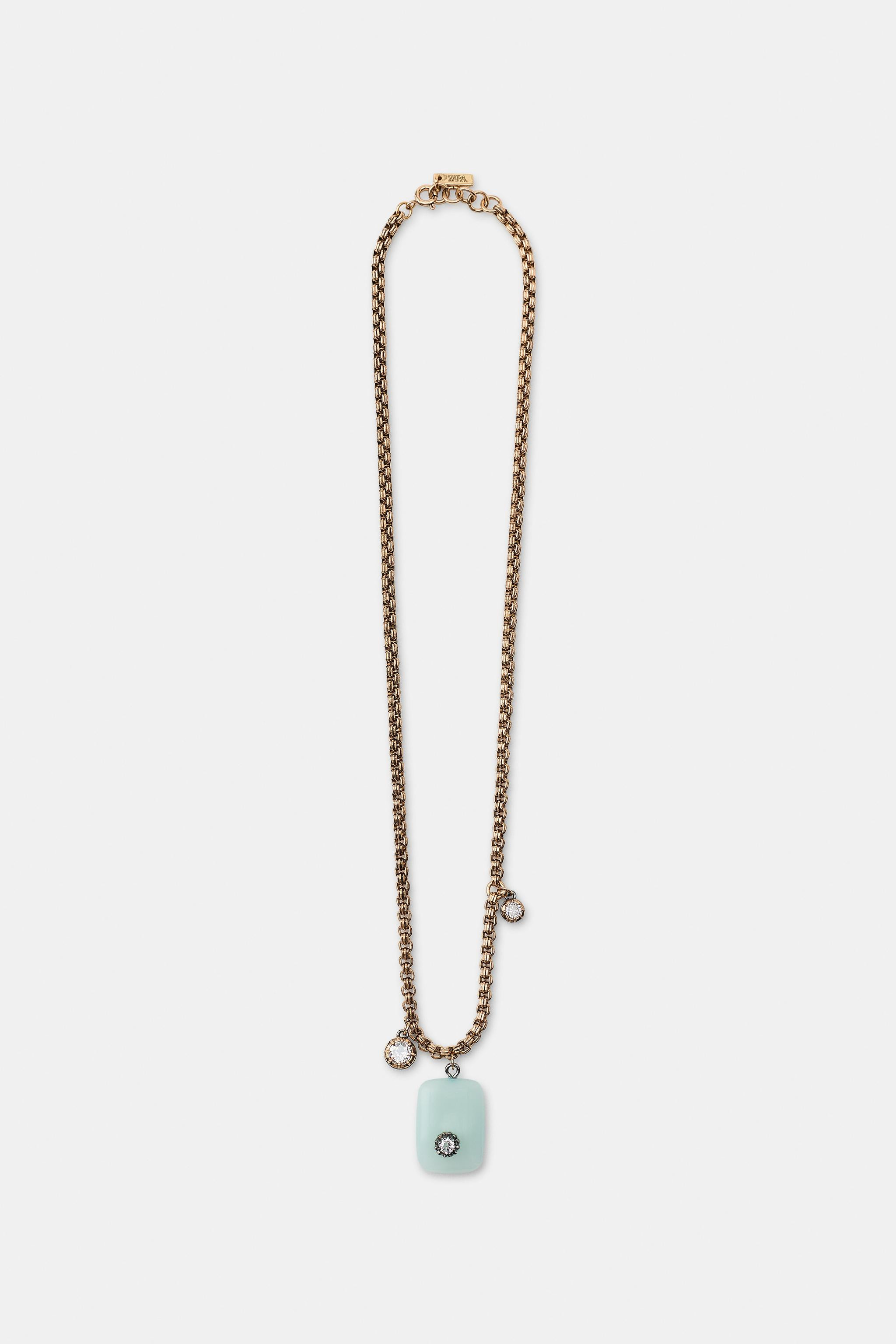 METALLIC STONE AND RHINESTONE NECKLACE | Zara US