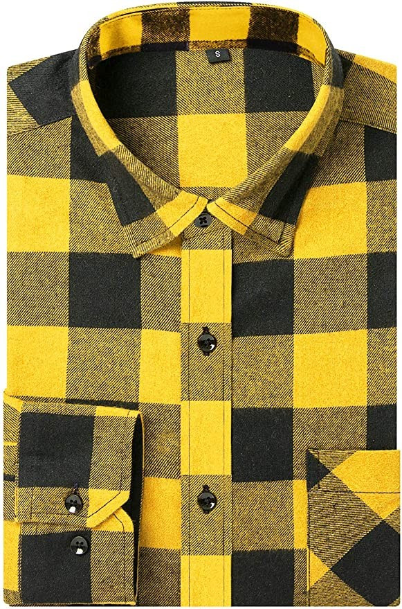 DOKKIA Men's Casual Dress Long Sleeve Buffalo Plaid Checkered Fitted Flannel Shirt | Amazon (US)