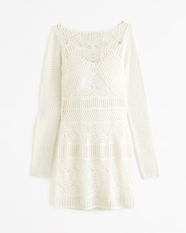 Women's Long-Sleeve Crochet-Style Mini Dress | Women's Dresses & Jumpsuits | Abercrombie.com | Abercrombie & Fitch (US)