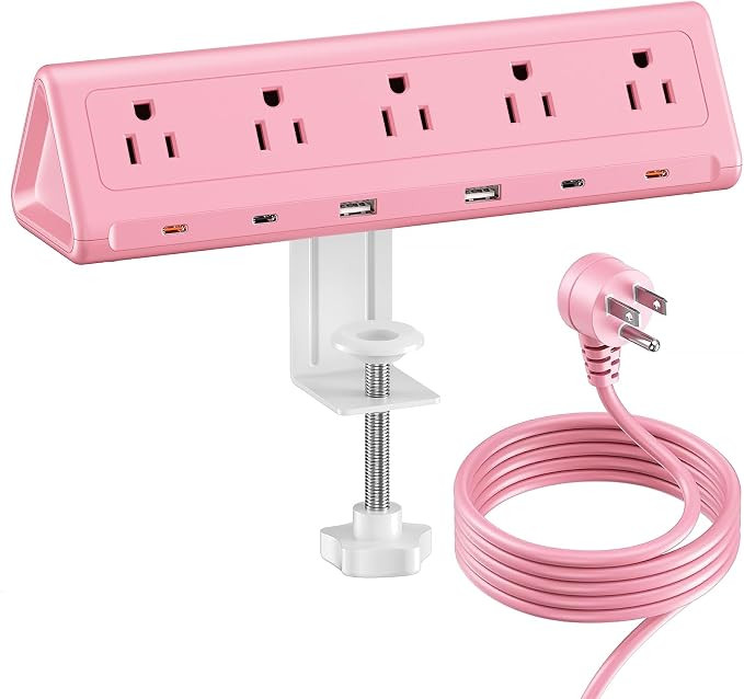 SMALLRT Pink Desk Clamp Power Strip with 6.5 FT Extension Cord, PD 40W USB-C Fast Charging Ports,... | Amazon (US)