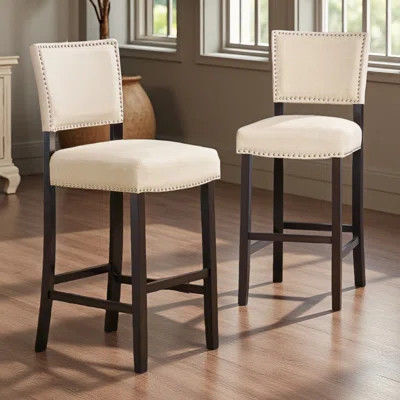 Barstools With Rivet Decoration Set Of 2 , Wood Frame,Fabric Sponge Cushion And Upholstered Barstools, Bar Chairs For Kitchen Island,Bedroom,Dining Ro | Wayfair North America