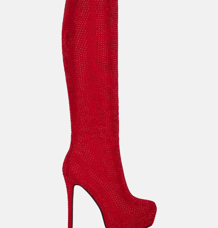 London Rag Nebula Rhinestone Embellished Stiletto Calf Boots - Red - US-10 / UK-8 / EU-41 | Verishop