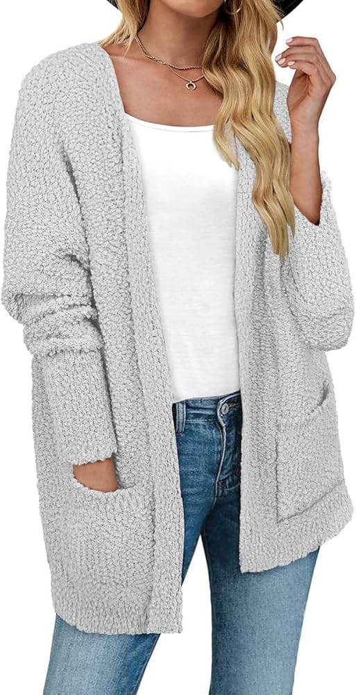 Women’s Popcorn Fuzzy Knit Cardigan Open Front Long Sweaters for Fall Winter | Amazon (US)