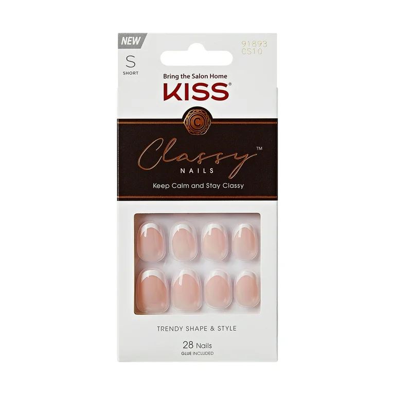 KISS Classy Press-On Nails, ‘Exclusive Only’, White French Tips, Short Oval, 28 Ct. | Walmart (US)