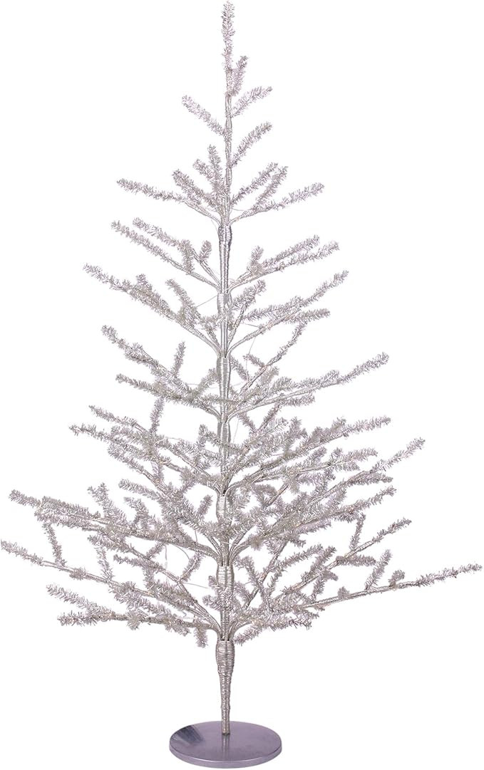 3' Pre-Lit LED Silver Tinsel Twig Artificial Christmas Tree - Clear Lights | Amazon (US)