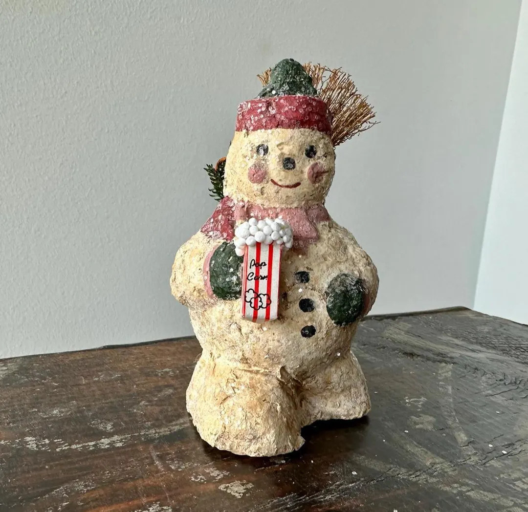 Vintage Teena Flanner Original Paper Mache Walking Snowman - Etsy | Etsy (US)
