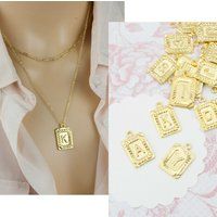 Gold Initial Necklace Vintage Style Medallion Pendant Capital Letter Alphabet Necklace, Gold Monogra | Etsy (US)