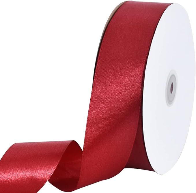 TONIFUL 1-1/2 Inch (40mm) x 100 Yards Dark Red Claret Wide Satin Ribbon Solid Fabric Ribbon for G... | Amazon (US)