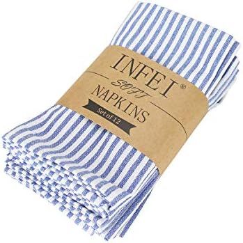 INFEI Soft Plain Striped Linen Cotton Dinner Cloth Napkins - Set of 12 (40 x 30 cm) - for Events & H | Amazon (US)