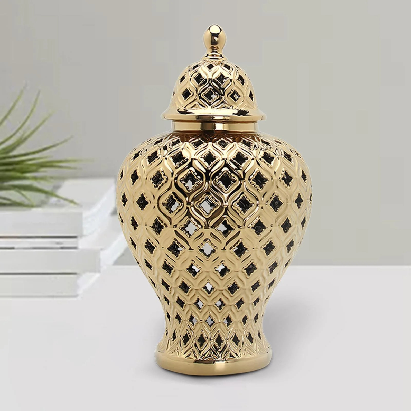 Retro Style Ceramic Ginger Jar Carved Lattice with Lid Handicraft Ornaments Hollow Vase Living Ro... | Walmart (US)