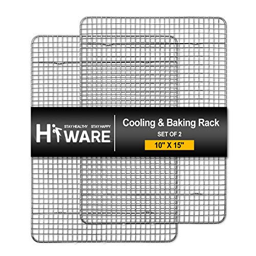 Hiware 2-Pack Cooling Racks for Baking - 10" x 15" - Stainless Steel Wire Cookie Rack Fits Jelly Roll Sheet Pan, Oven Safe for Cooking, Roasting, Grilling | Amazon (US)
