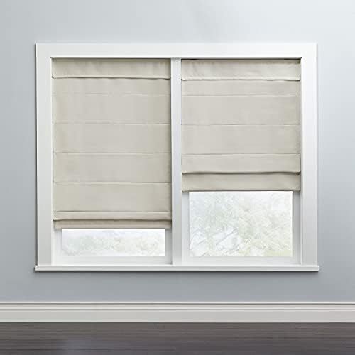 BrylaneHome Cordless Large Fold Woven Blackout Roman Shade Window Shade - 33I W 64I L, Ivory White | Amazon (US)