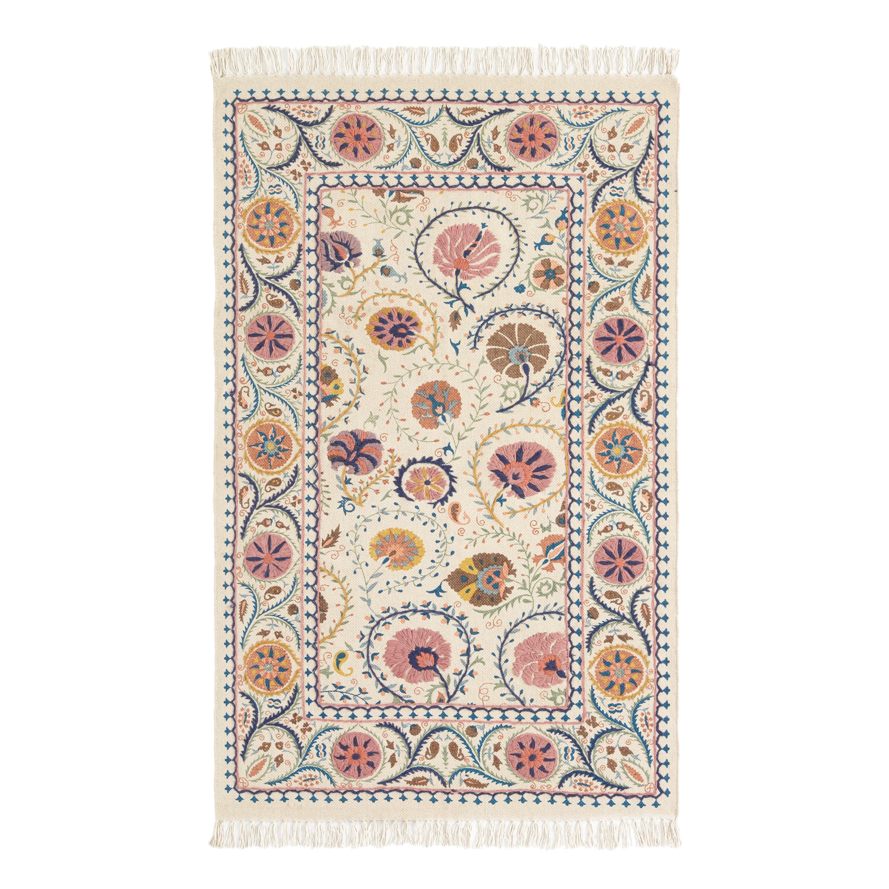 Jaipur Blush Floral Embroidered Cotton Area Rug | World Market