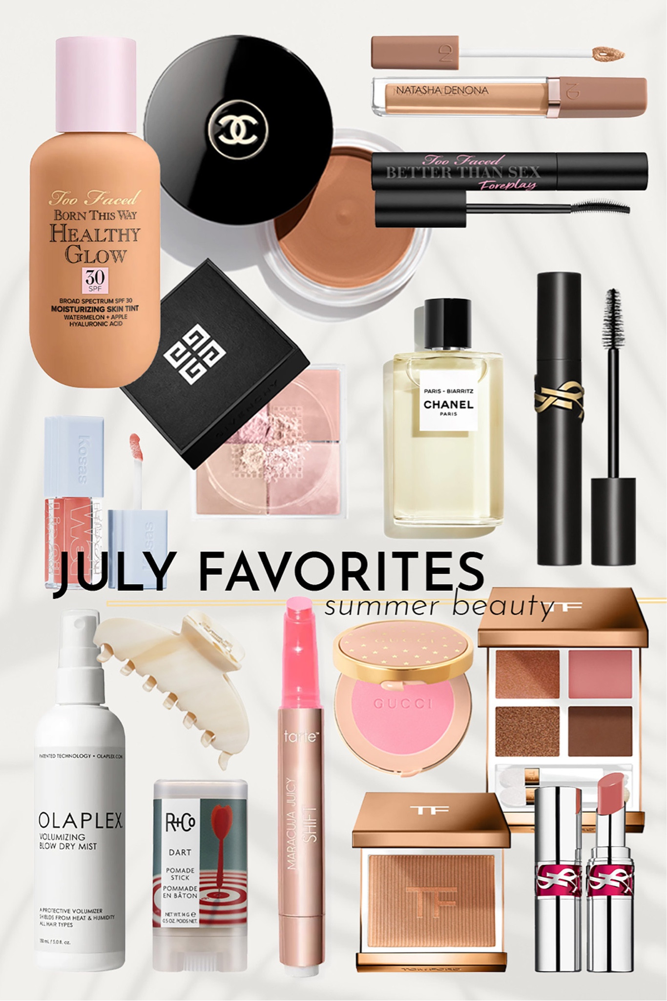 July beauty favorites 💛

Best summer beauty favorites

Too Faced Born This Way Healthy Skin Tint
Warm Beige

Natasha Denona Hy-Glam Concealer
N8 or N9

Tom Ford Soleil Glow Highlighter
Oasis

Tom Ford Soleil Eye Quad
Tropical Dusk

YSL Candy Glaze
Shade 13 and 15 are the best ones

Chanel Les Beiges Healthy Glow Bronzing Cream
392 is the shade I use

YSL Lash Clash Mascara
Givenchy Prisme Libre Mascara

Tarte Maracuja Juicy Lip Shift
Big Ego

Kosas Wet Lip Oil
Revealed

#LTKbeauty