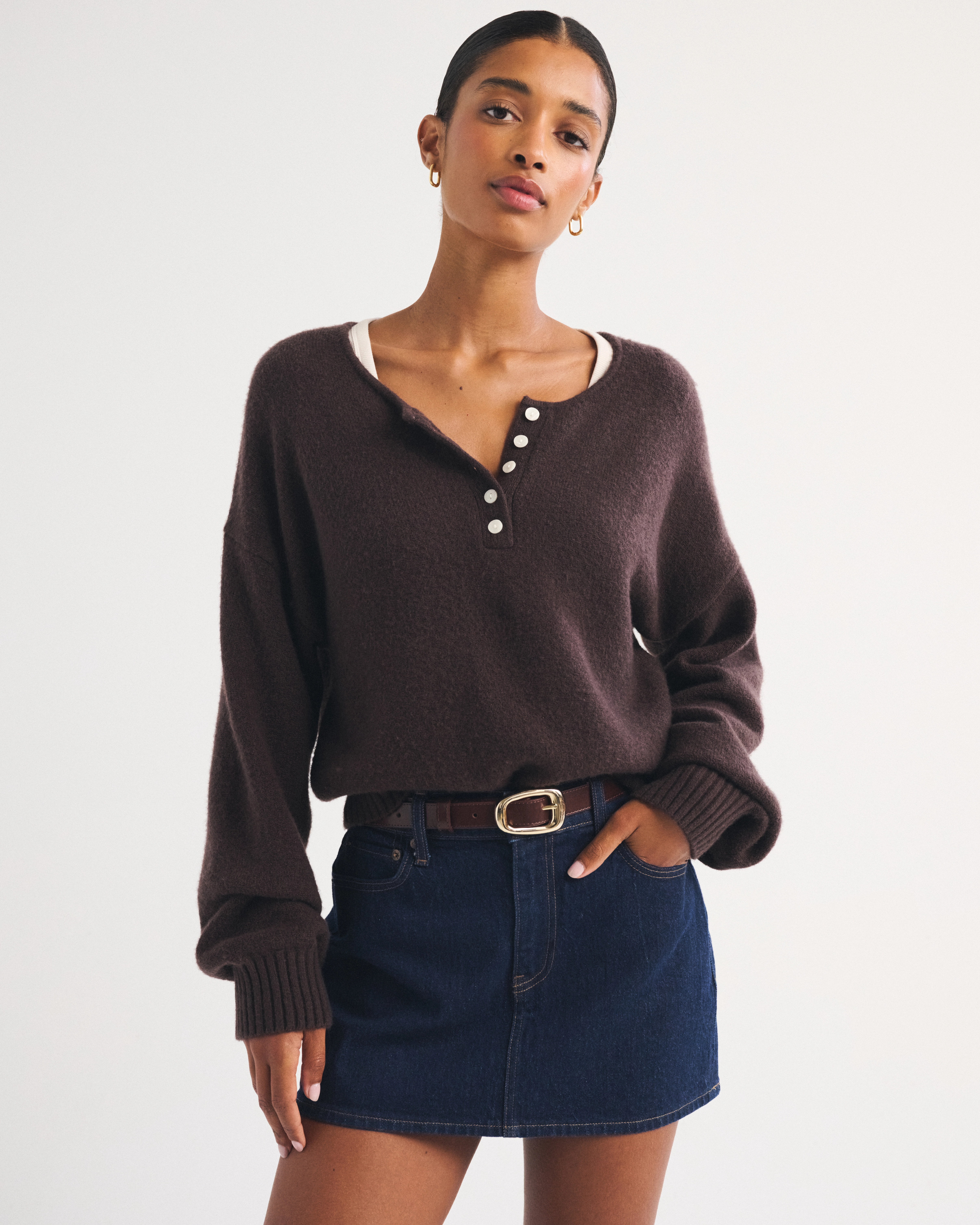 Merino Wool-Blend Henley Sweater | Abercrombie & Fitch (US)