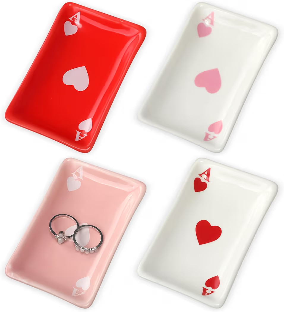 Vesici 4 Pcs Valentine's Day Jewelry Plate Trays Ace of Hearts Ceramic Ring Dish Deck of Cards Pa... | Amazon (US)