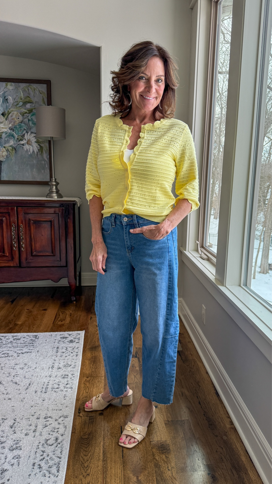 This yellow cardigan instantly made me smile. It’s lightweight, soft, and easy to throw on without feeling fussy. I love it buttoned like this with jeans, but it also works open over a tank. One of those pieces that quietly does a lot.

#YellowCardigan #SummerSweater #LayeredOutfit #BarrelJeans #CasualOutfit ￼
