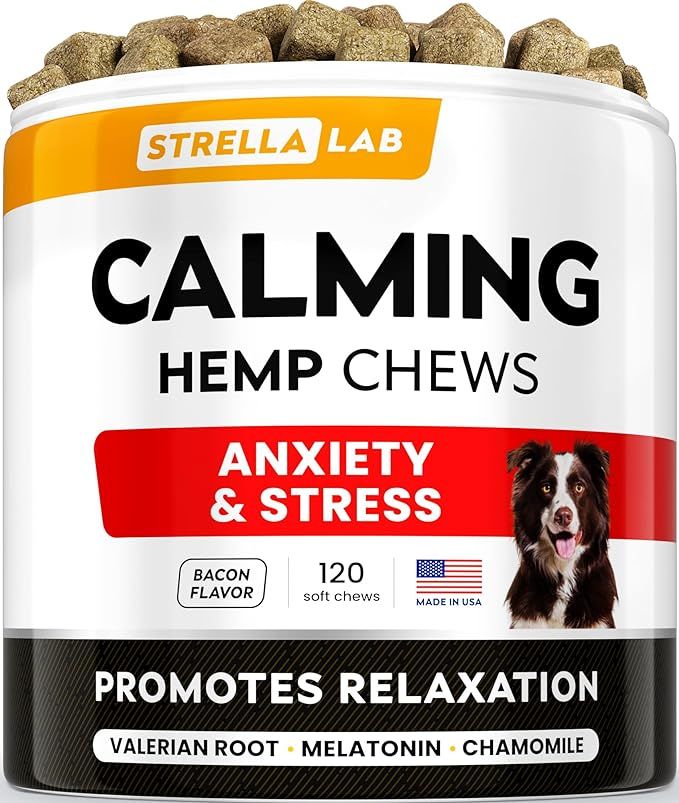 Hemp Calming Chews for Dogs - Dog Calming Treats - Anxiety Relief Treats - Dog Calming Chews - St... | Amazon (US)