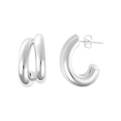 Adornia Silver Plated Double Hoop Earrings with Ball Backs | Target